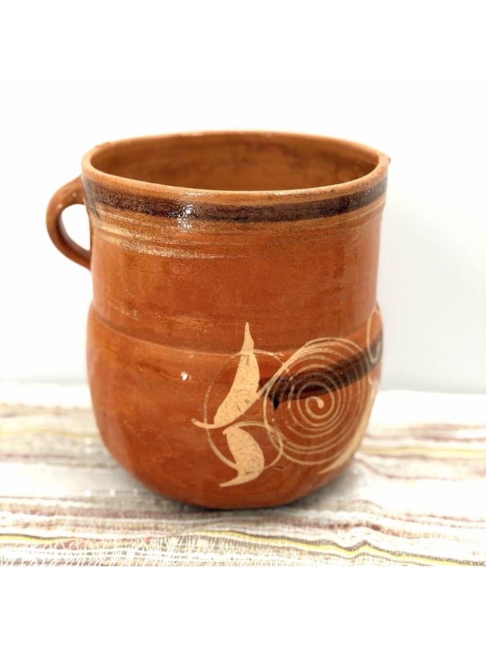 Mexican Ollas De Barro Terracotta Red Clay Pitcher Floral Design